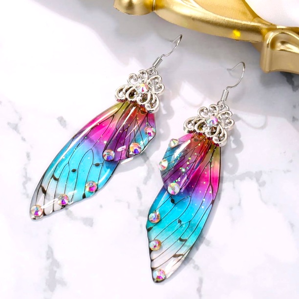 Ethereal Blue And Pink Ombr Wing Earrings 50$
